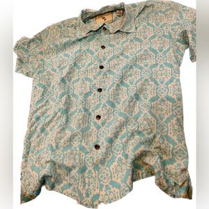 Island Republic Blue  Geometric Silk Short Sleeve Button Front Men Polo Shirt XL